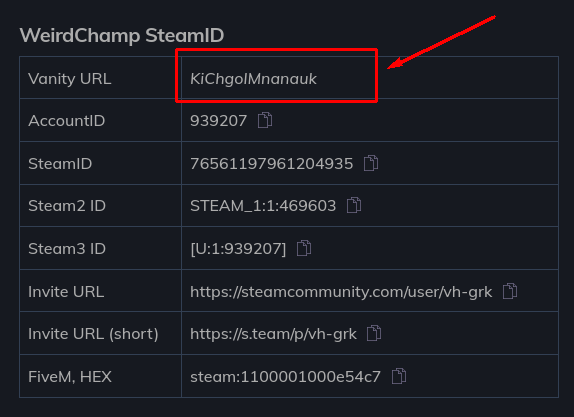 Steam ID Converter Vanity URL Ergebnisse